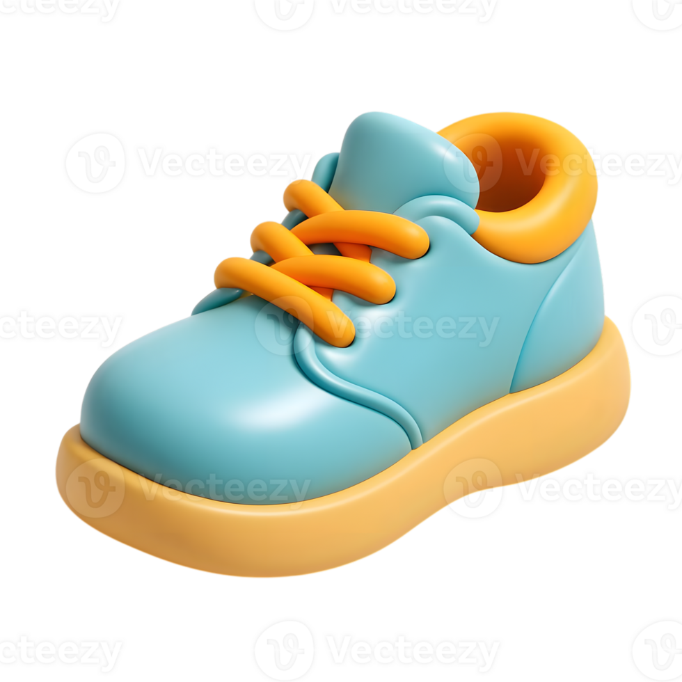 3d rendered cartoon style illustration of a blue and orange sneaker shoe isolated png