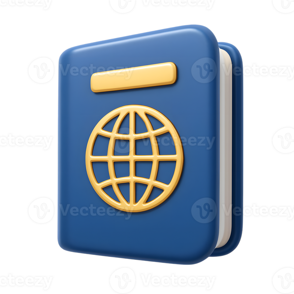 3d rendered blue passport icon with golden globe for travel and international concepts png