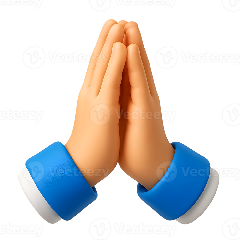 3d render of praying hands with blue cuffs representing prayer spirituality and faith png