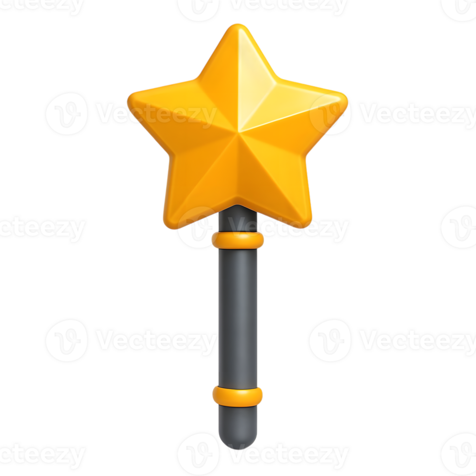 3d render of a shiny gold star magic wand on a transparent background png