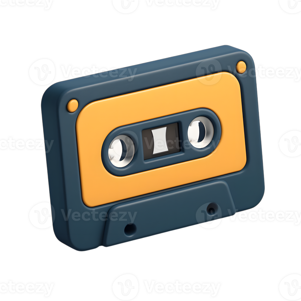 Retro audio cassette tape illustrative design featuring blue and yellow colors 3d render png