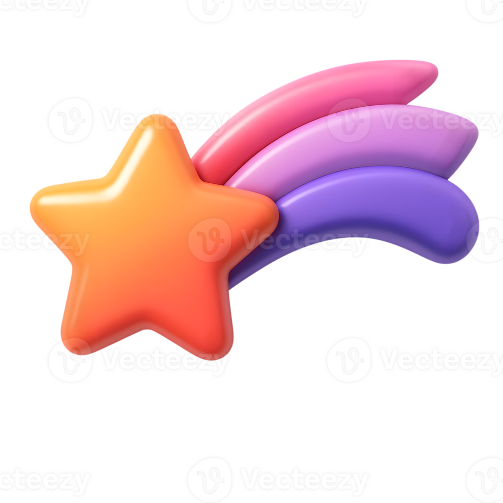 Vibrant 3d rendering of a shooting star with a colorful rainbow trail element png