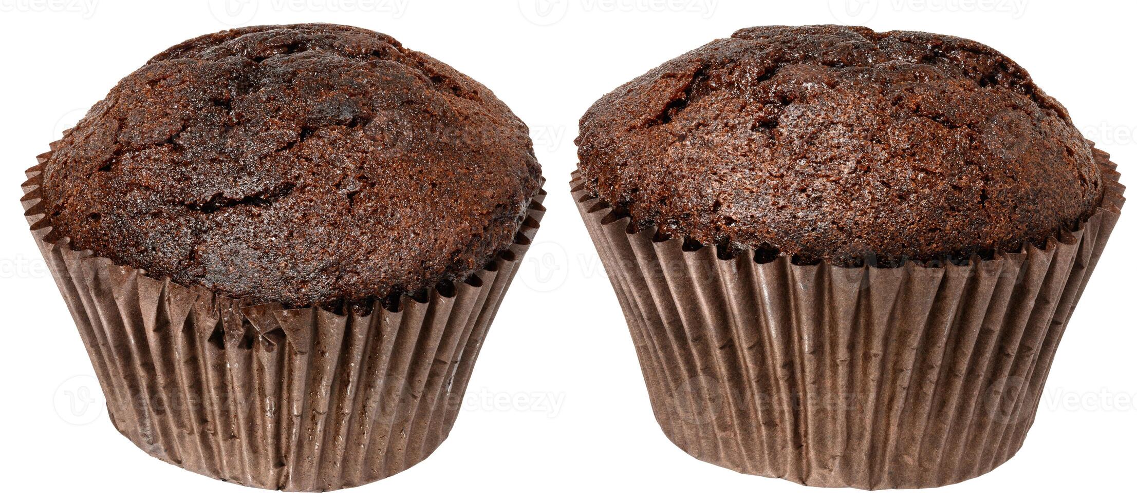 Chocolate muffin in paper form, isolated background photo