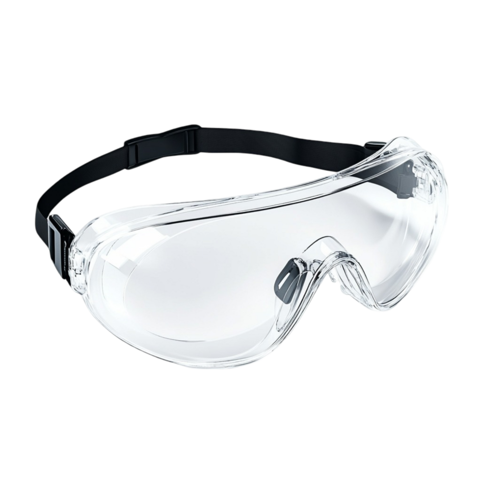 Safety Goggles Clear Lens Protective Eyewear Black Strap Gear With Transparent Background png