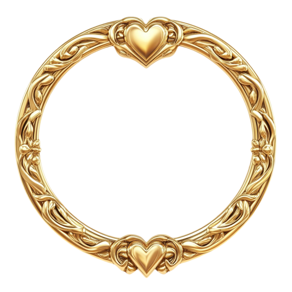 Golden Frame Decorated With Shiny Heart Elements With Transparent Background png