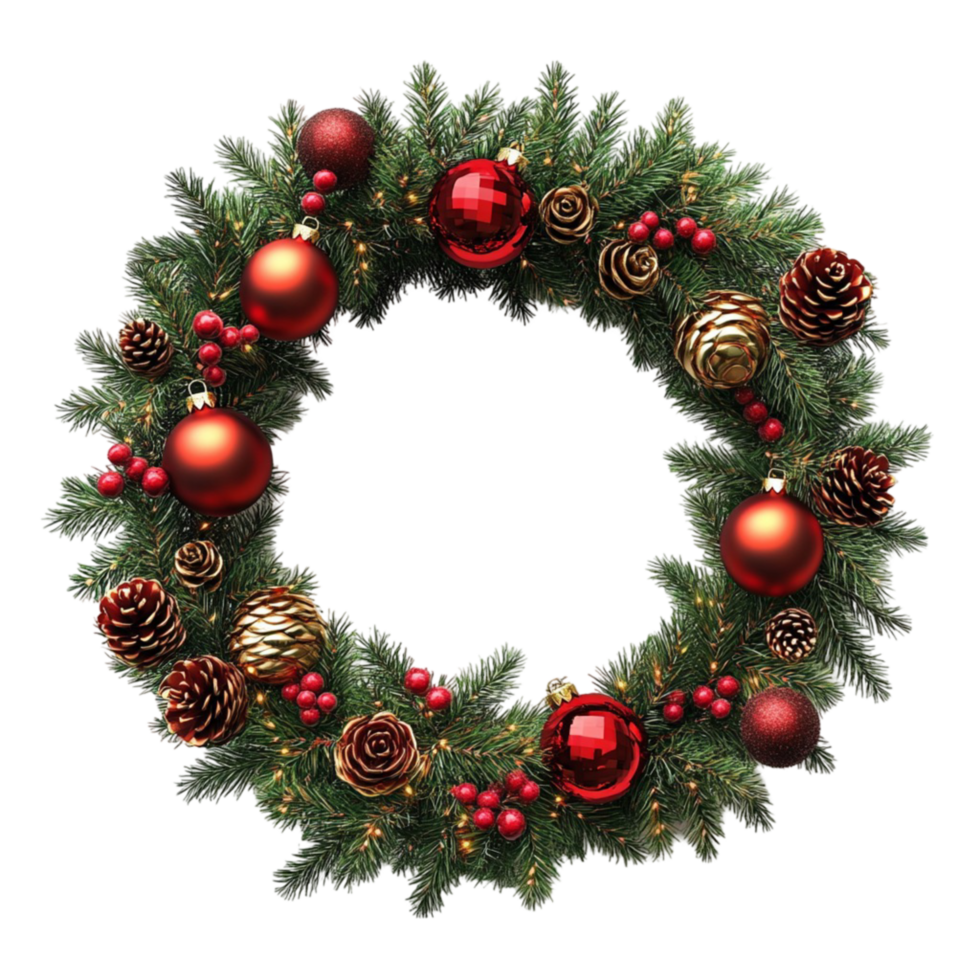 Festive Christmas Wreath Pine Cones Red Balls Holiday Decoration With Transparent Background png