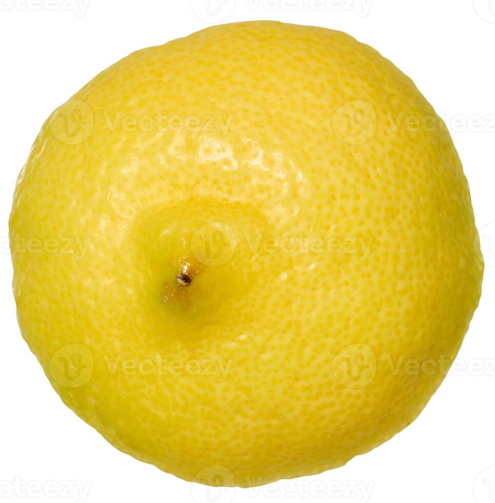Fresh yellow lemon, viewed from above, isolated background photo
