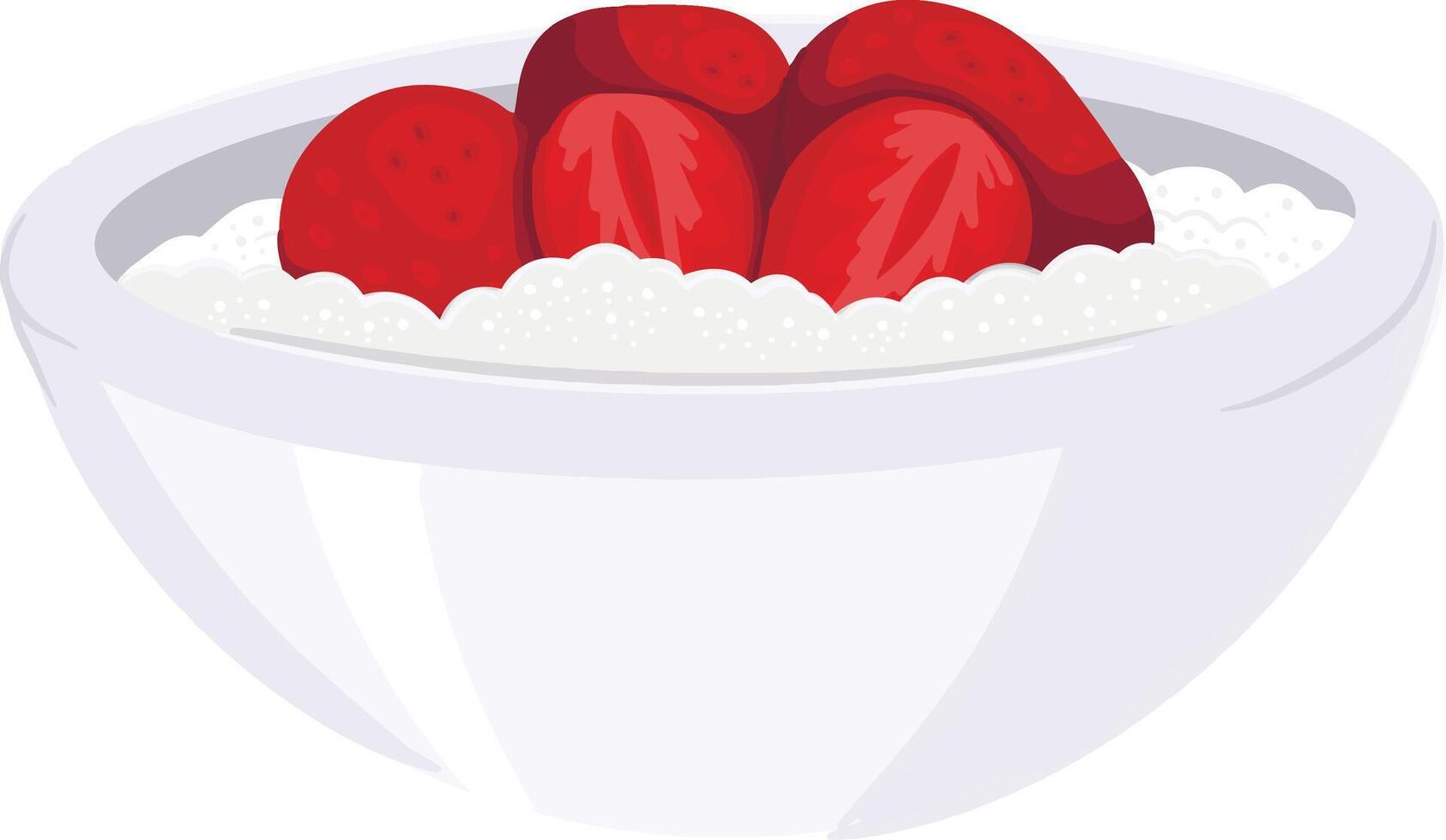 Porridge bowl with strawberries hand drawn vector