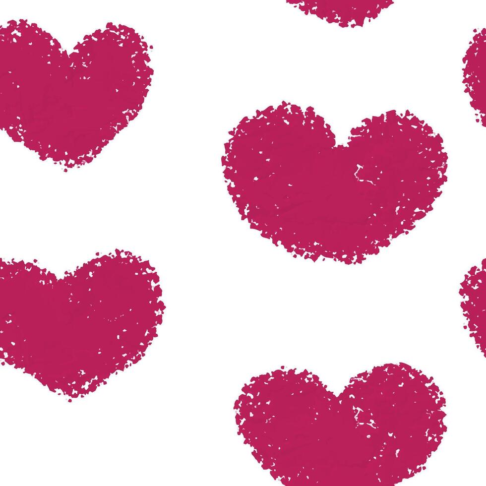 Hearts polka dot seamless pattern hand drawn. Pink chalk doodle symbols on white. vector