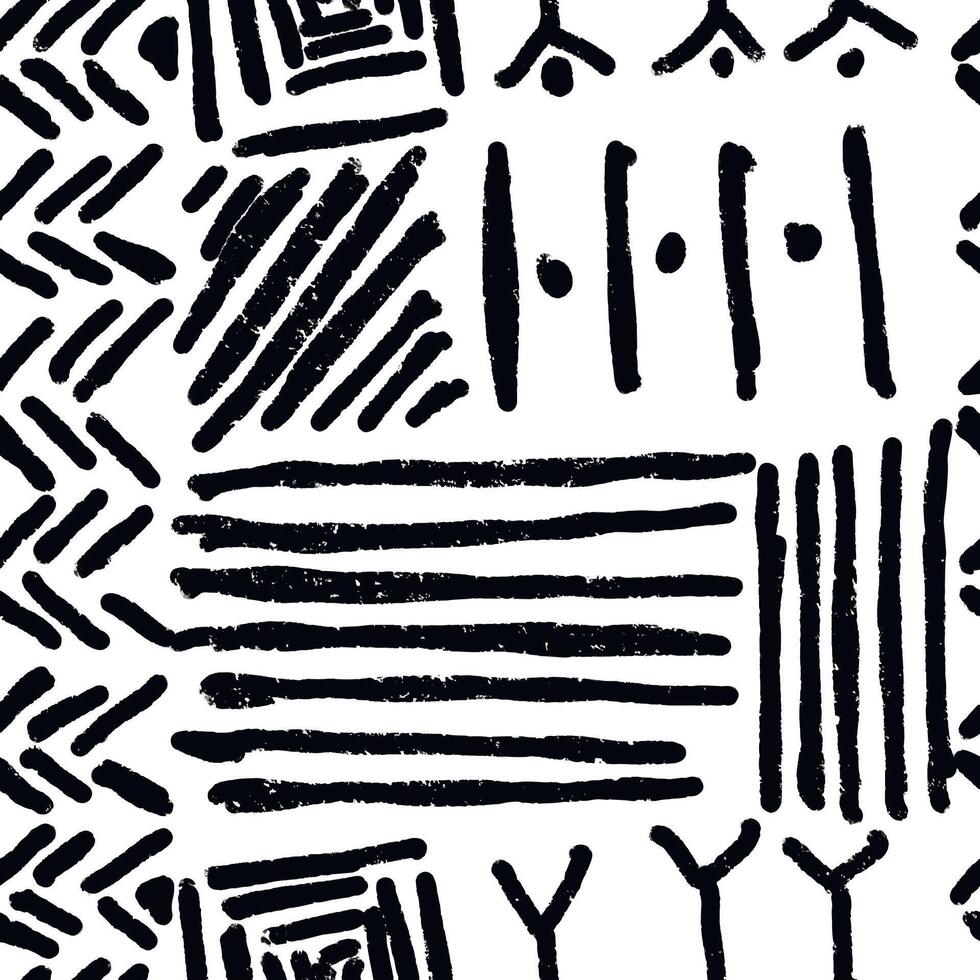Ethic hand drawn texture. Seamless pattern with geometric elements isolated on white. vector
