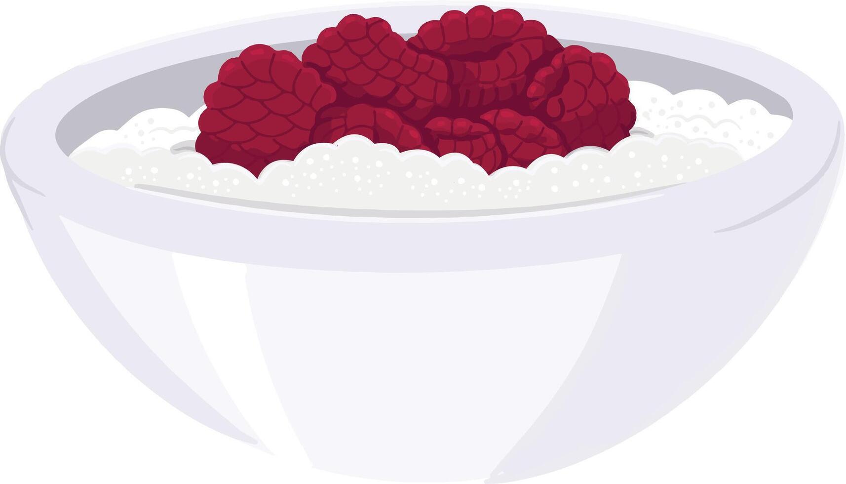 Porridge bowl with raspberries hand drawn vector
