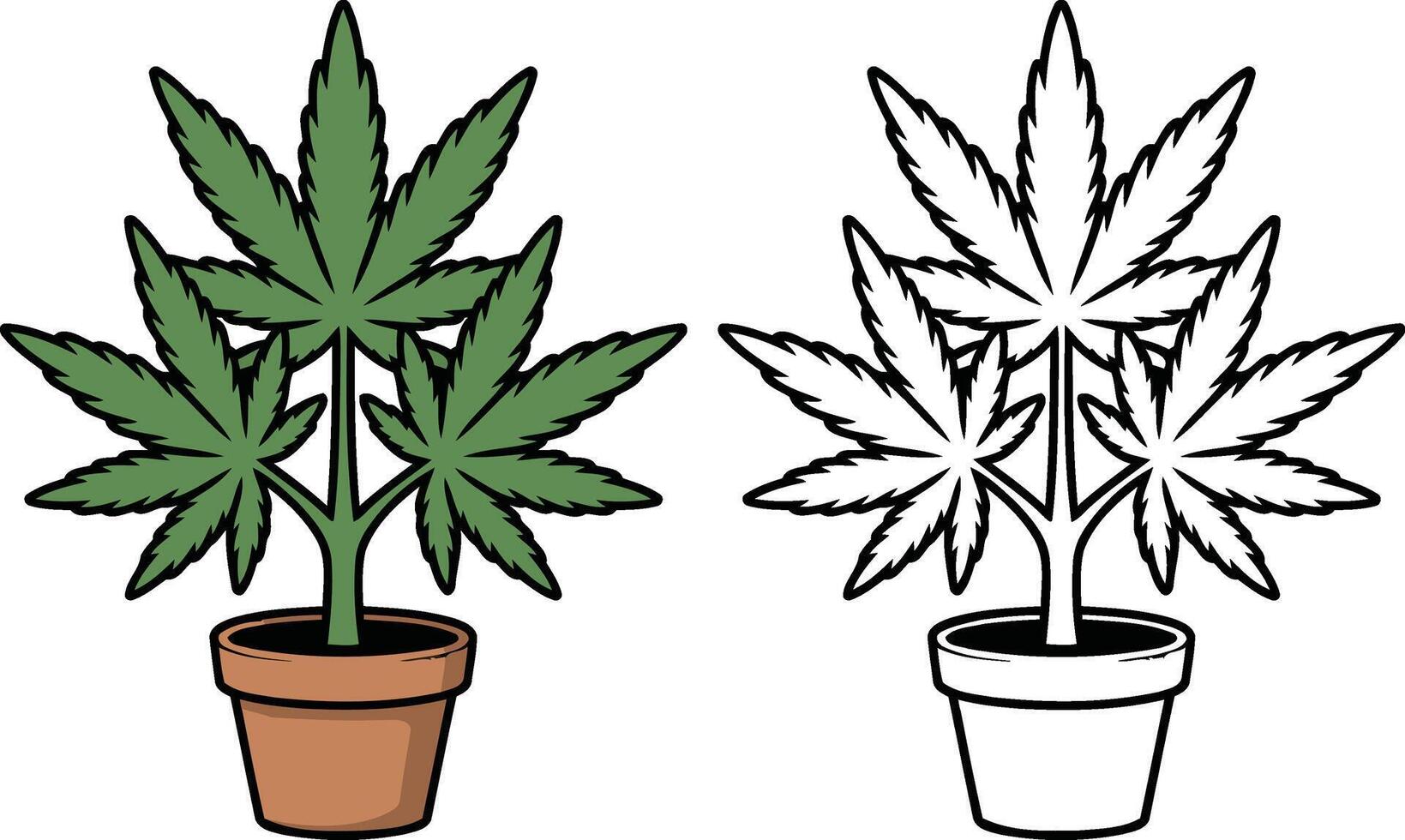 Cannabis Marijuana Plant in Pot Graphic with Color and Outline Versions vector