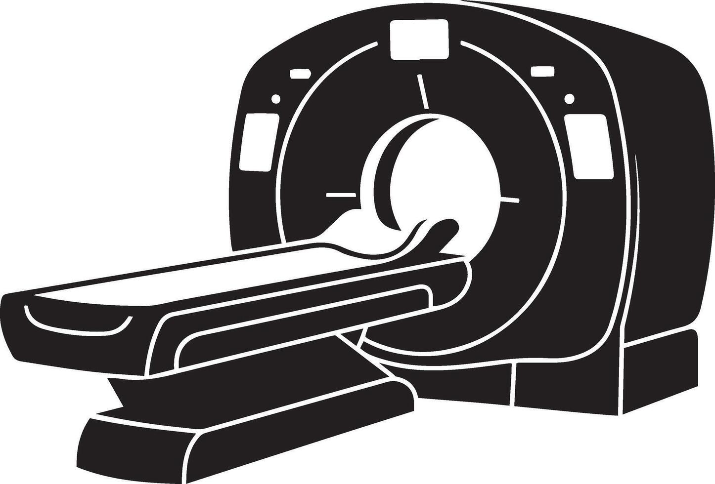 Black and white silhouette illustration of a medical CT scan machine. vector