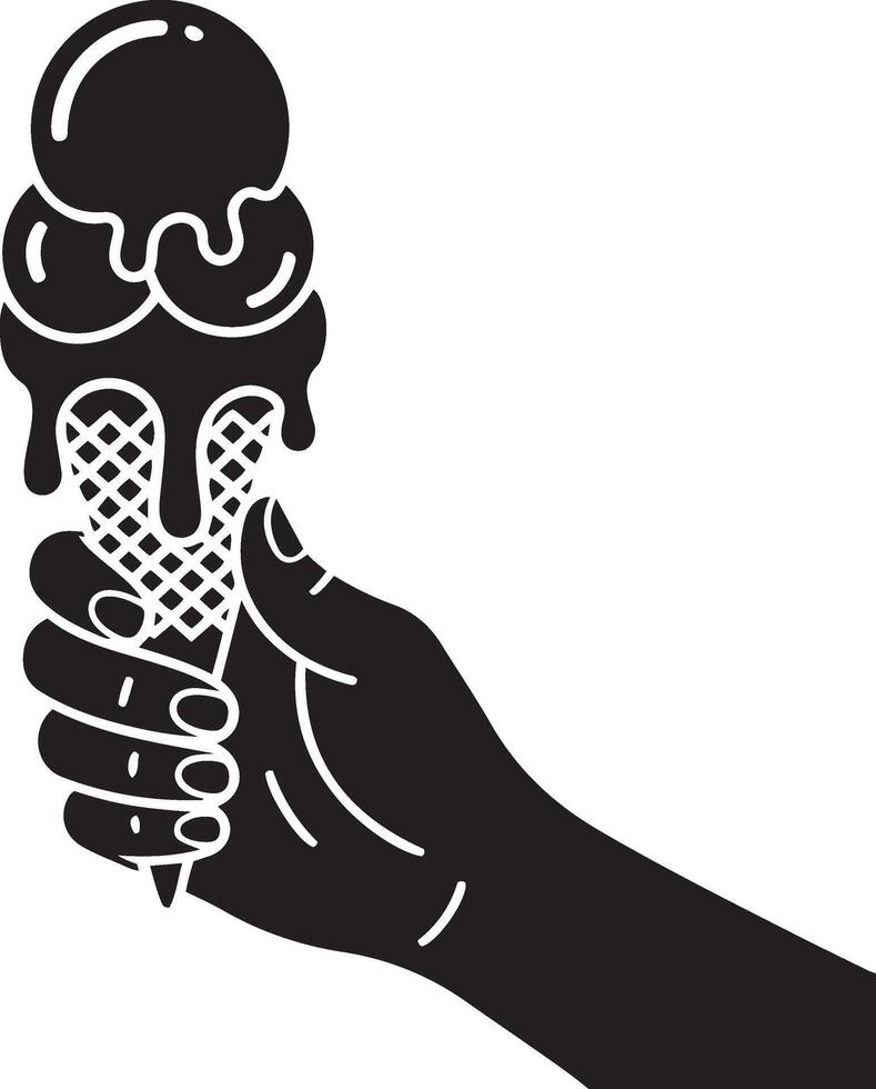 Hand holding a melting ice cream cone isolated on white background vector