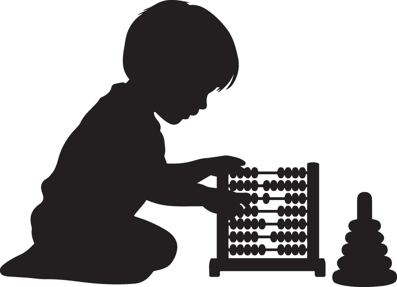 Child playing with abacus and stacking toy education toy silhouette vector
