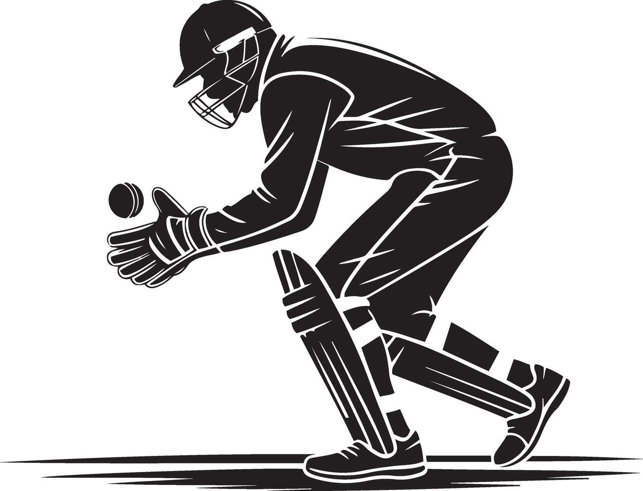Cricket player catching a ball in silhouette illustration vector