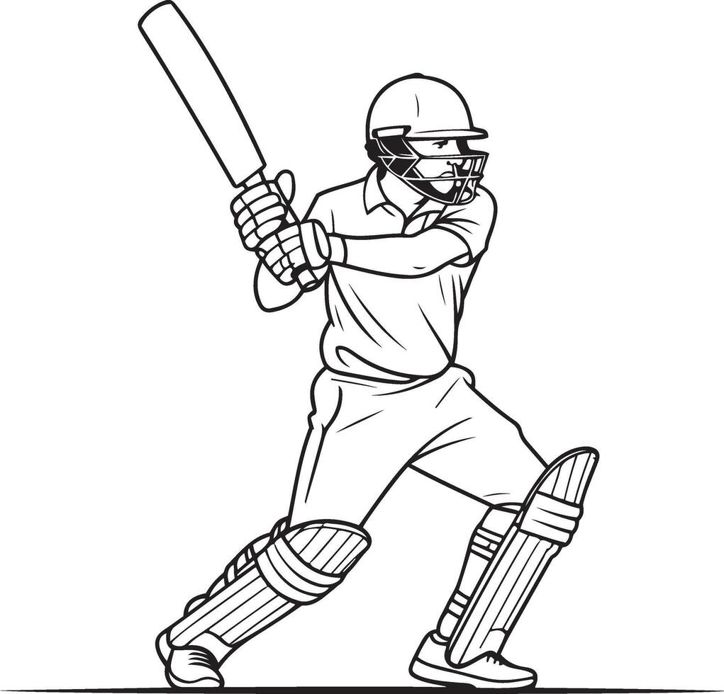 Line art illustration of a cricket player ready to hit vector
