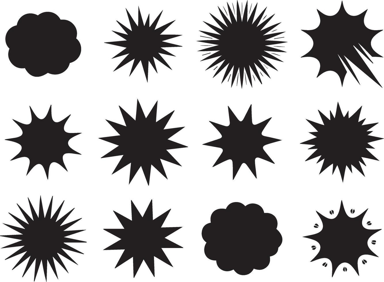Collection of starburst shapes isolated on white background in black color vector