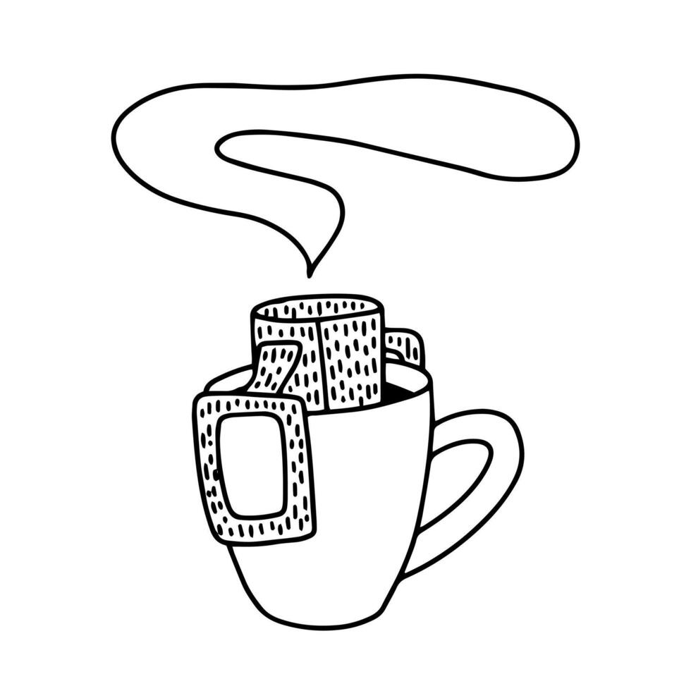 Drip coffee in a cup doodle vector