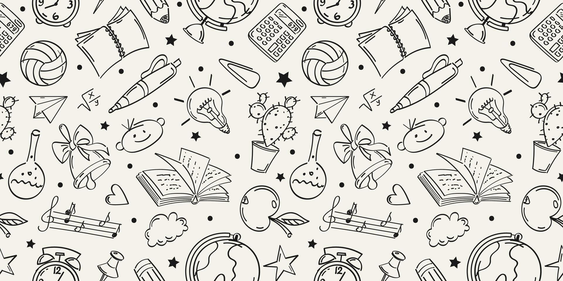 Seamless pattern on the theme of education, contour drawings by hand. Suitable for covers, wrapping paper, backgrounds. vector