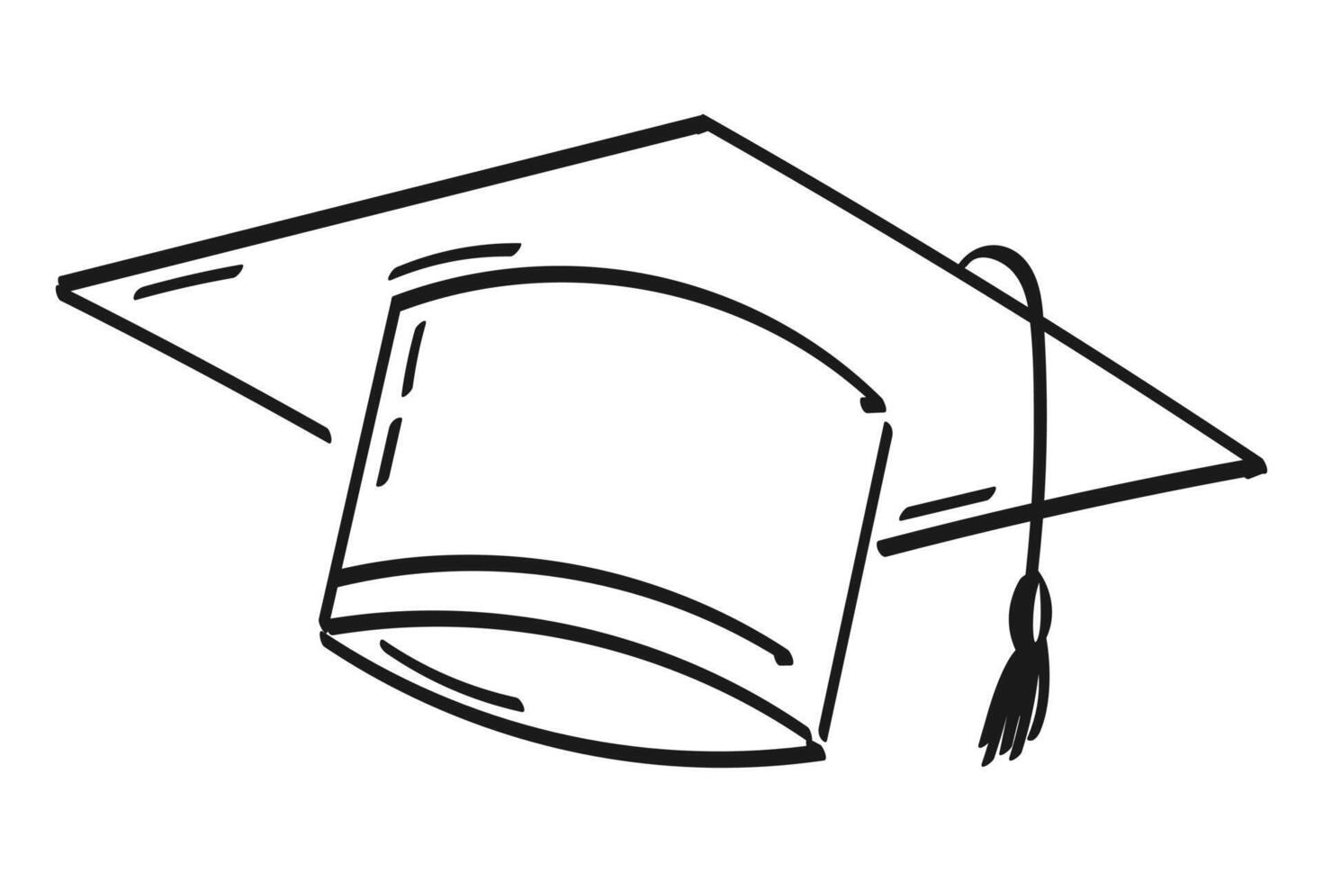 Graduate cap. Contour, abstract drawing by hand, doodle. Black on white background, . vector