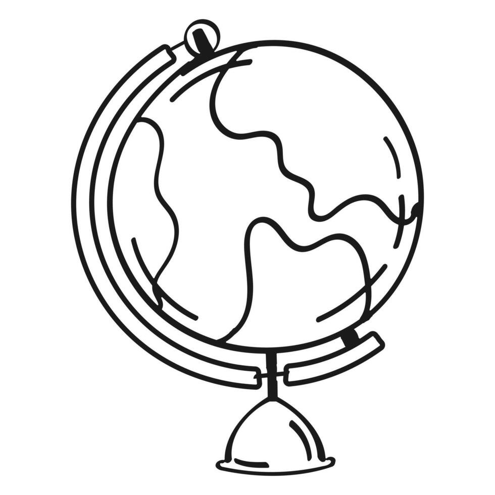 Earth model, globe. Contour, abstract drawing by hand, doodle. Black on white background, . vector