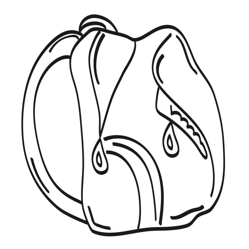School backpack. Contour, abstract drawing by hand, doodle. Black on white background, . vector