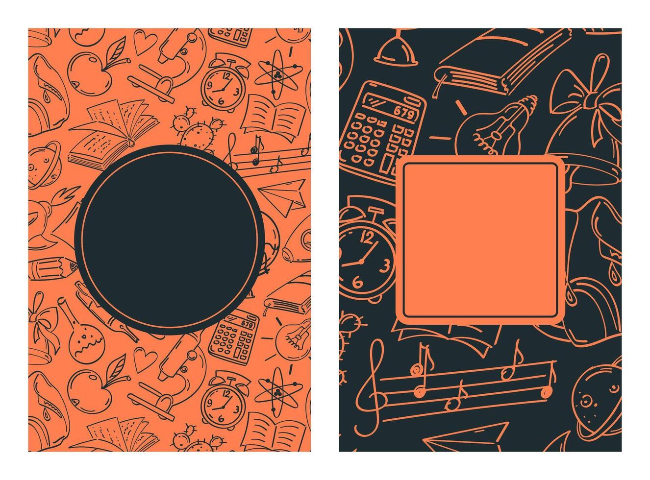 Back to school, a set of posters with doodle drawings on education. Background with seamless pattern. vector