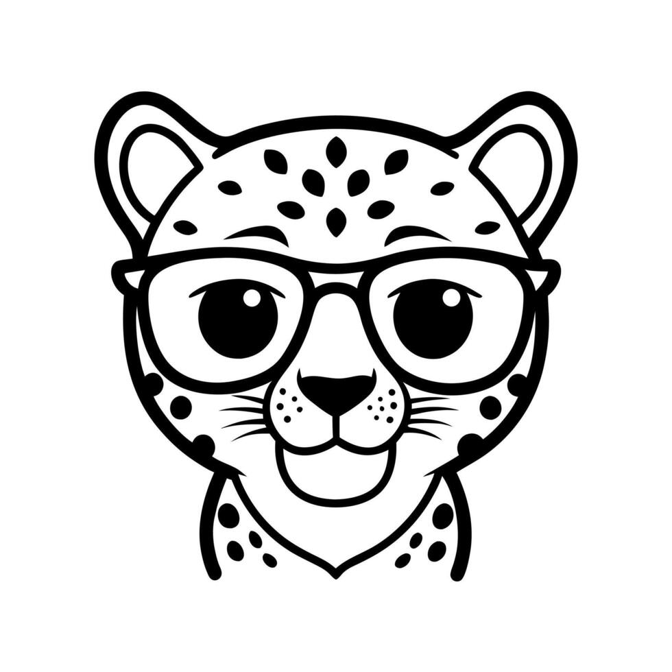 baby leopard head with sunglass line art design vector