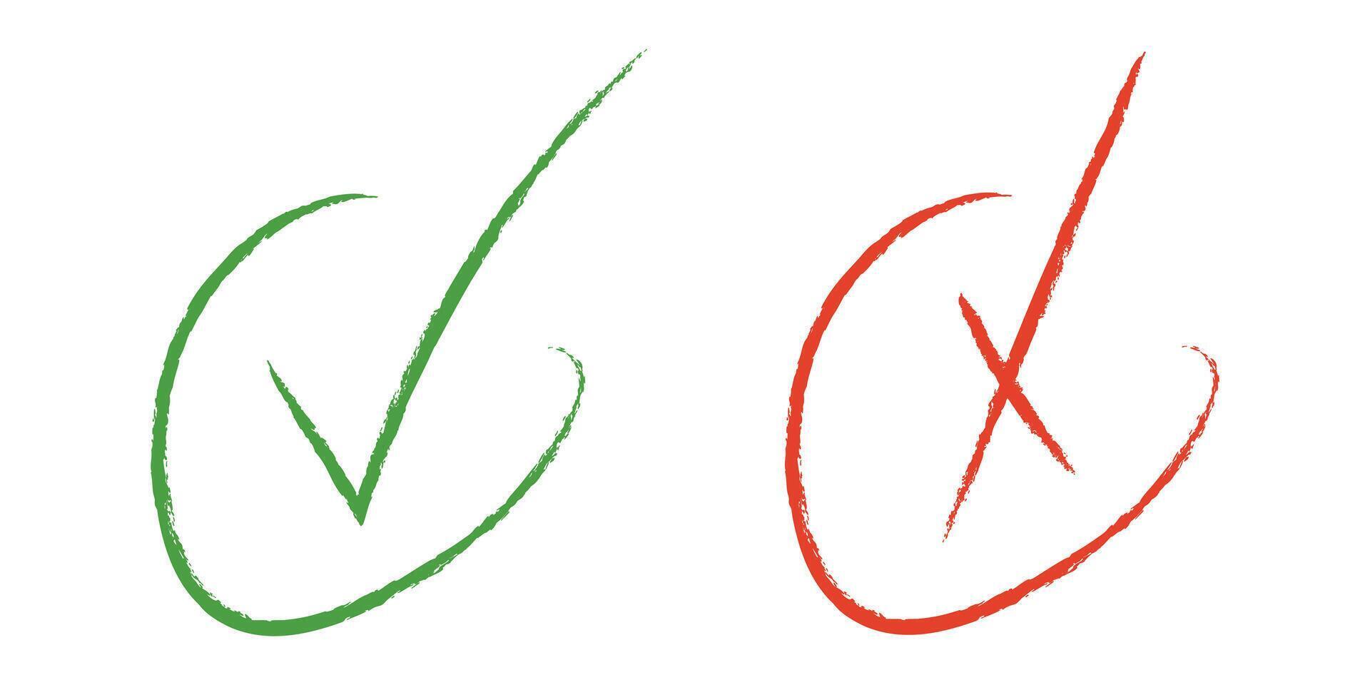 Check mark and cross mark flat icon set. Check ok, yes or no, x marks for vote, decision, web. illustration vector
