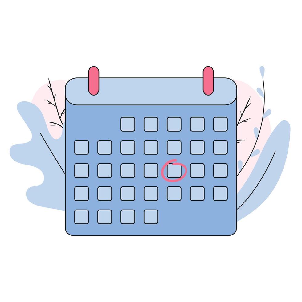 Calendar with circle flat cartoon icon. Mark the date, holiday, important day concepts. illustration vector