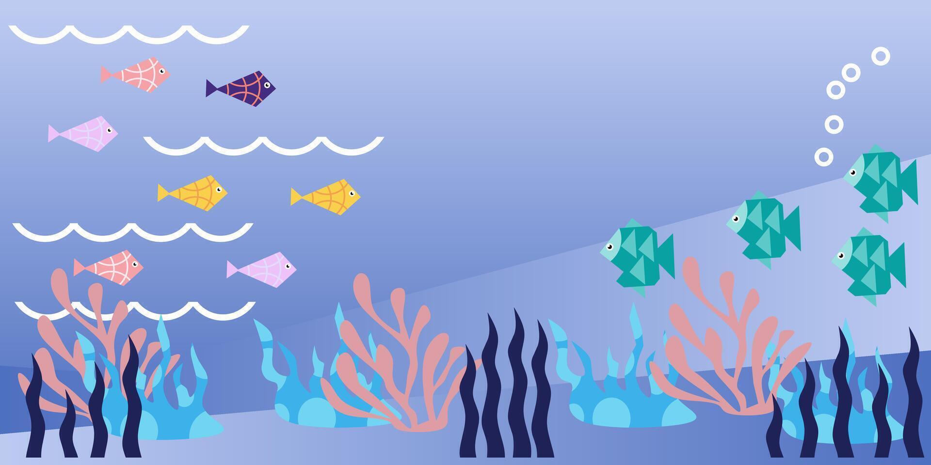 Underwater scene with fish and seaweed. vector