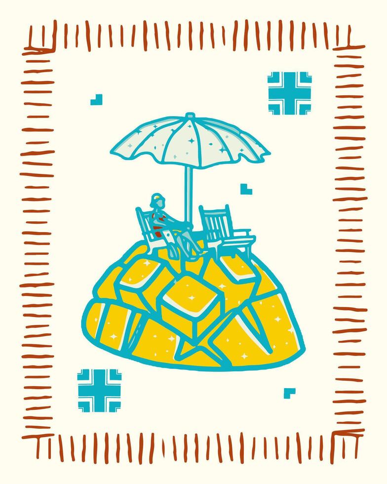 Island Getaway A Sunny Scene of Relaxation in the Manggo Funny Illustration vector