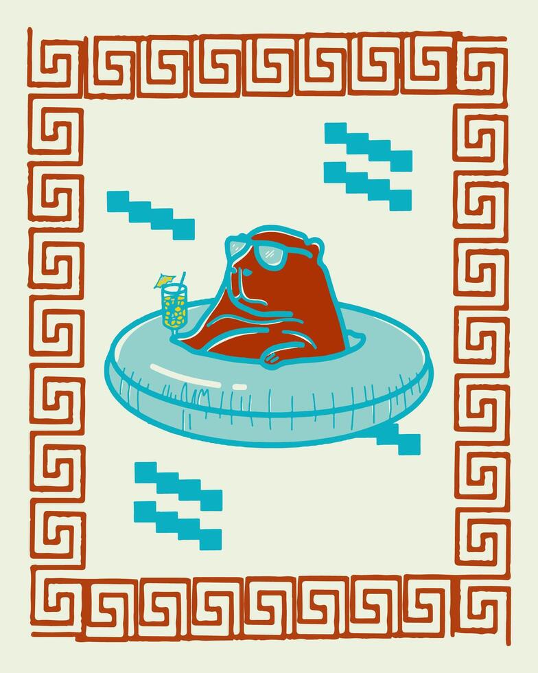 Capybara chilling in a pool floatie with a cocktail vector