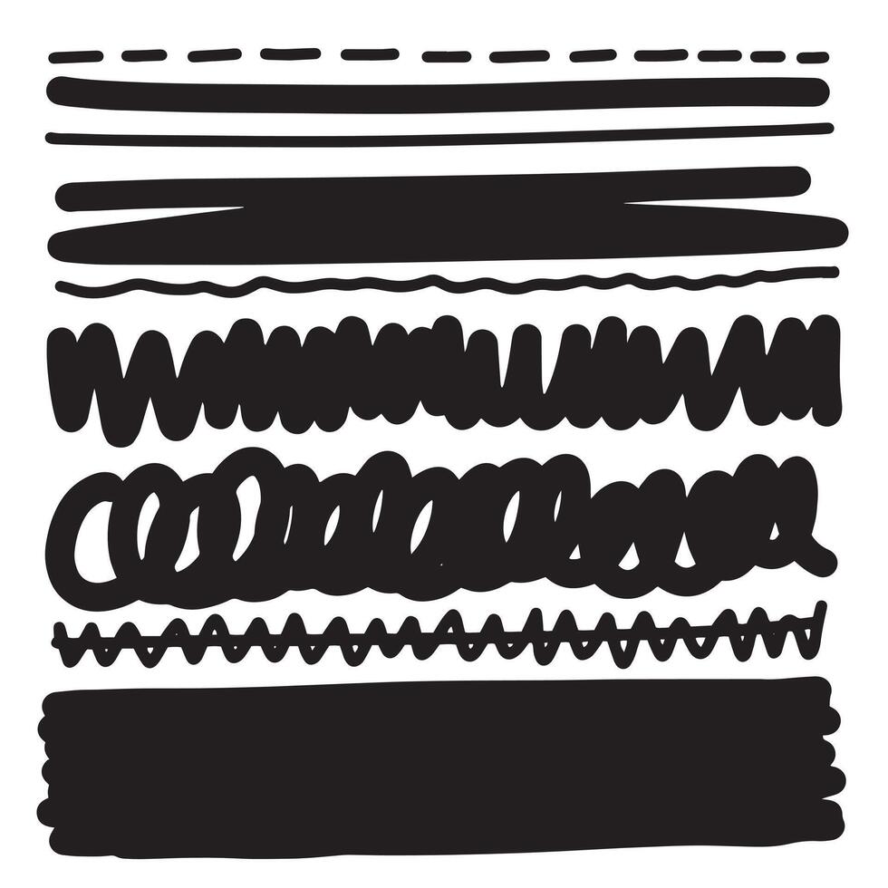 Set of artistic pen brushes. Hand drawn grunge strokes. Doodle lines, various dividers. vector