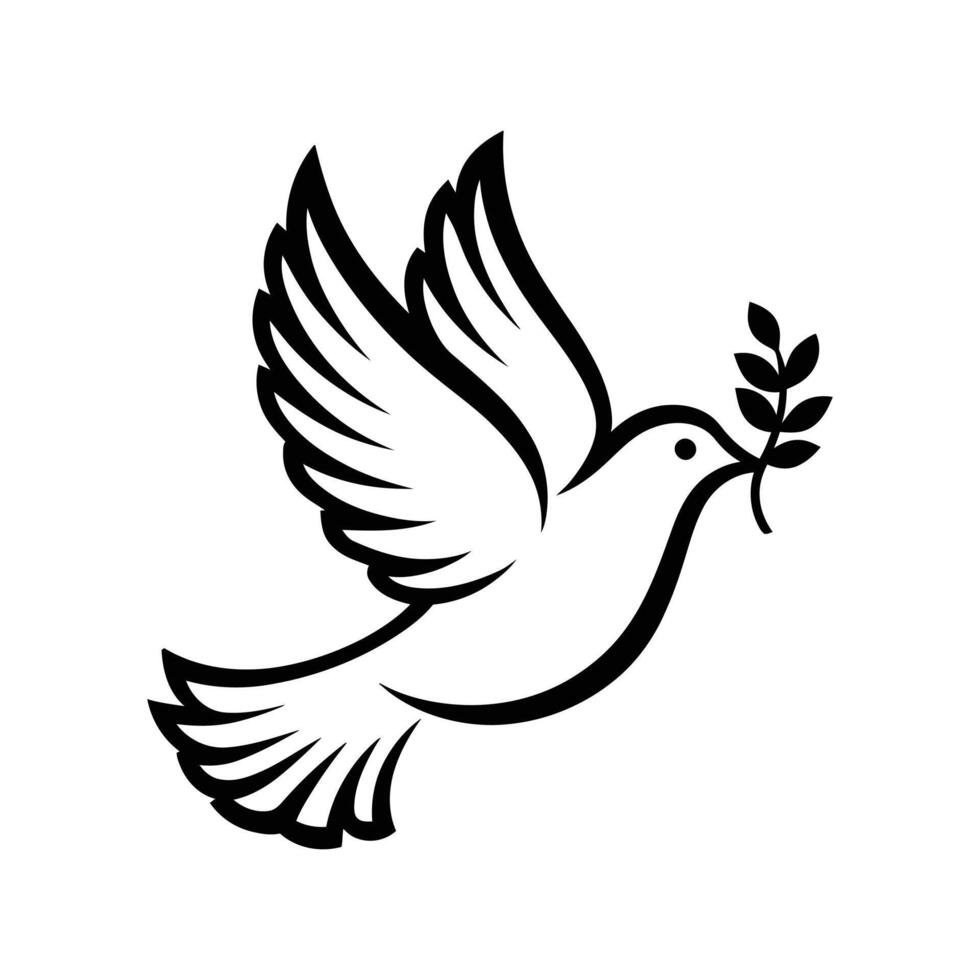 Peace Dove llustration of Flying Dove with Olive Branch, Symbol of Peace, Hope, Love, and Freedom, Suitable for Humanitarian and Religious Themes vector