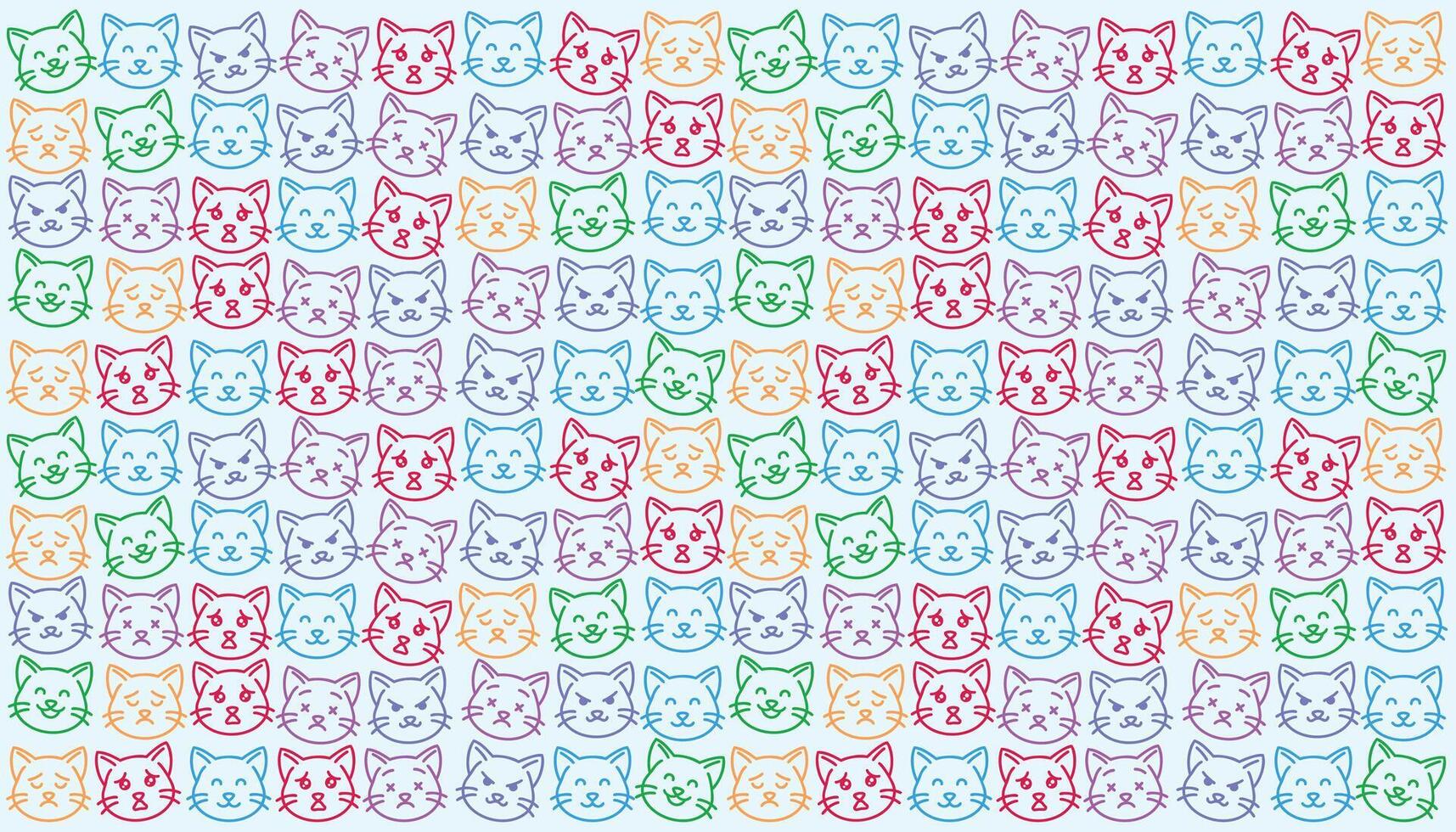 Cute kitten expression pattern with bright background colorful tones vector