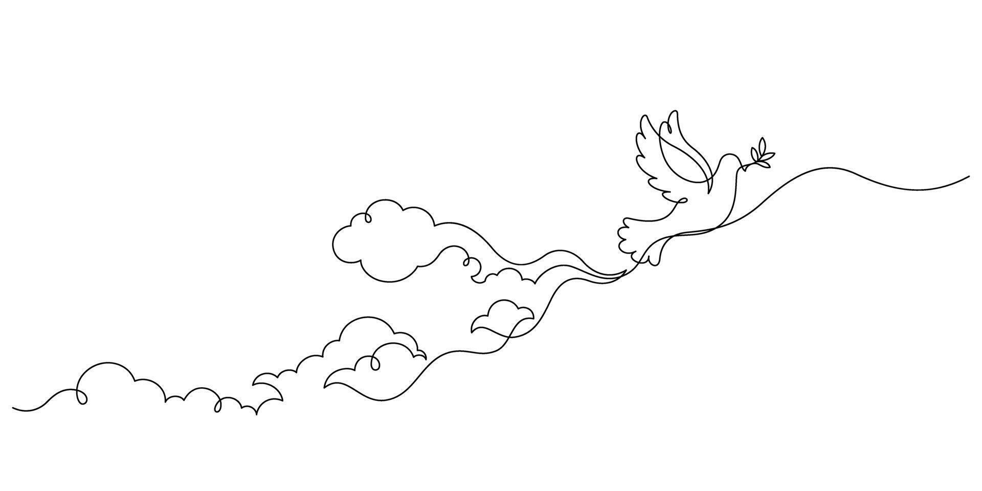 international day of peace concept white dove one line drawing vector