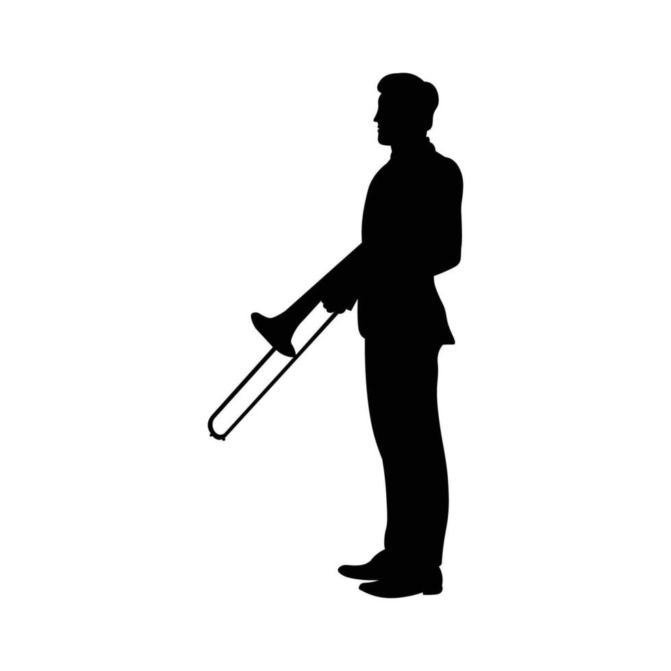 Trombone player silhouette. Jazz musical instrument silhouette isolated on white background vector