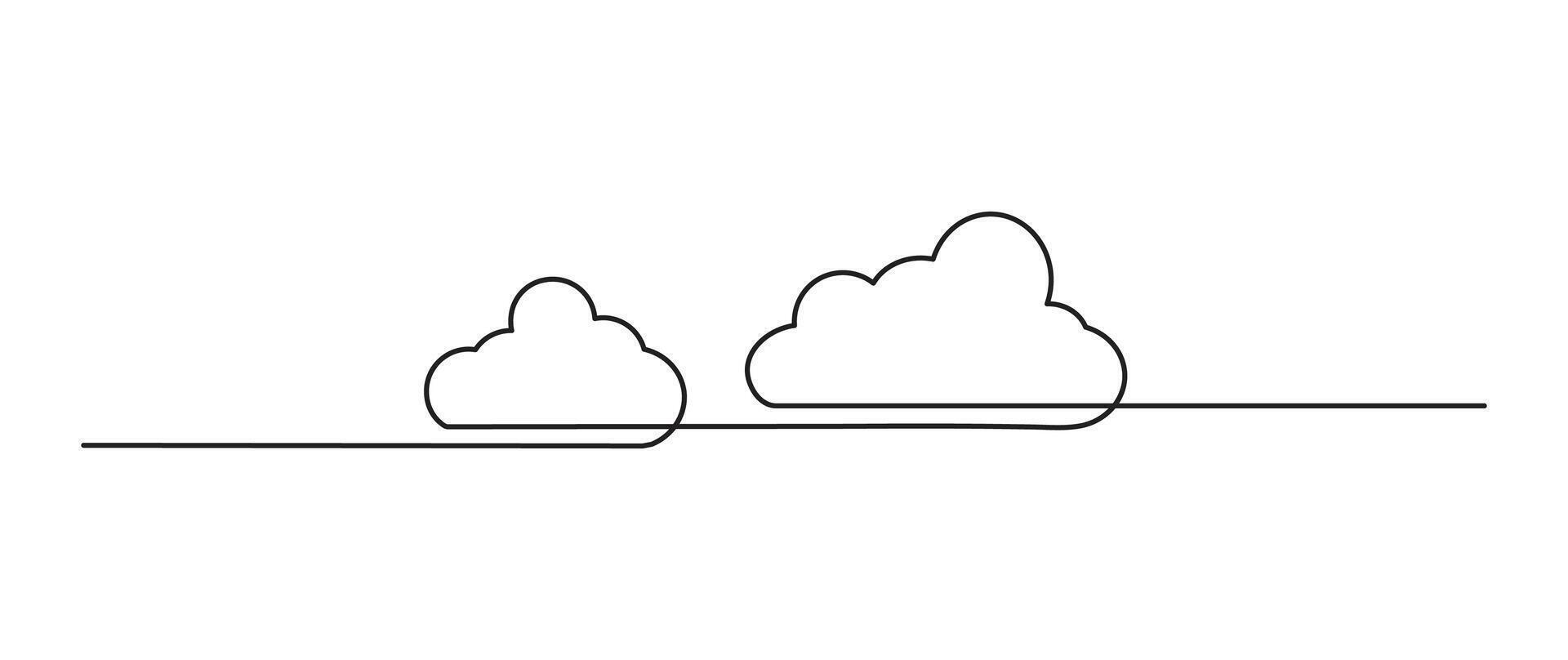 Clouds in continuous line art style in continuous line drawing style. Minimalist clouds sketch in black linear sketch isolated on white background vector