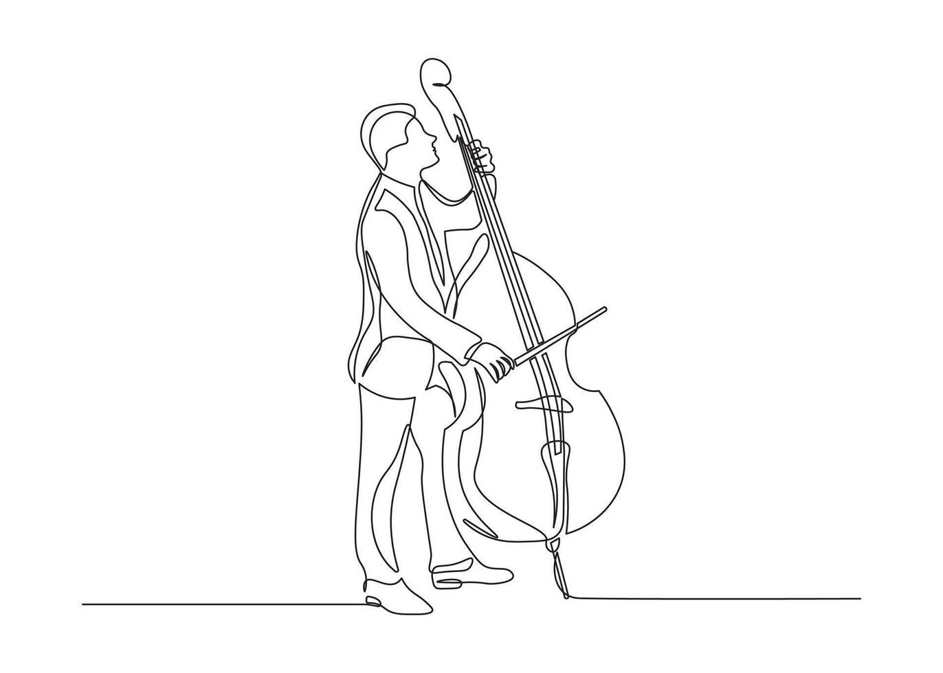 Jazz musician playing the double bass, cello in continuous line drawing style. Minimalist double bass, cello players in black linear sketch isolated on white background. vector