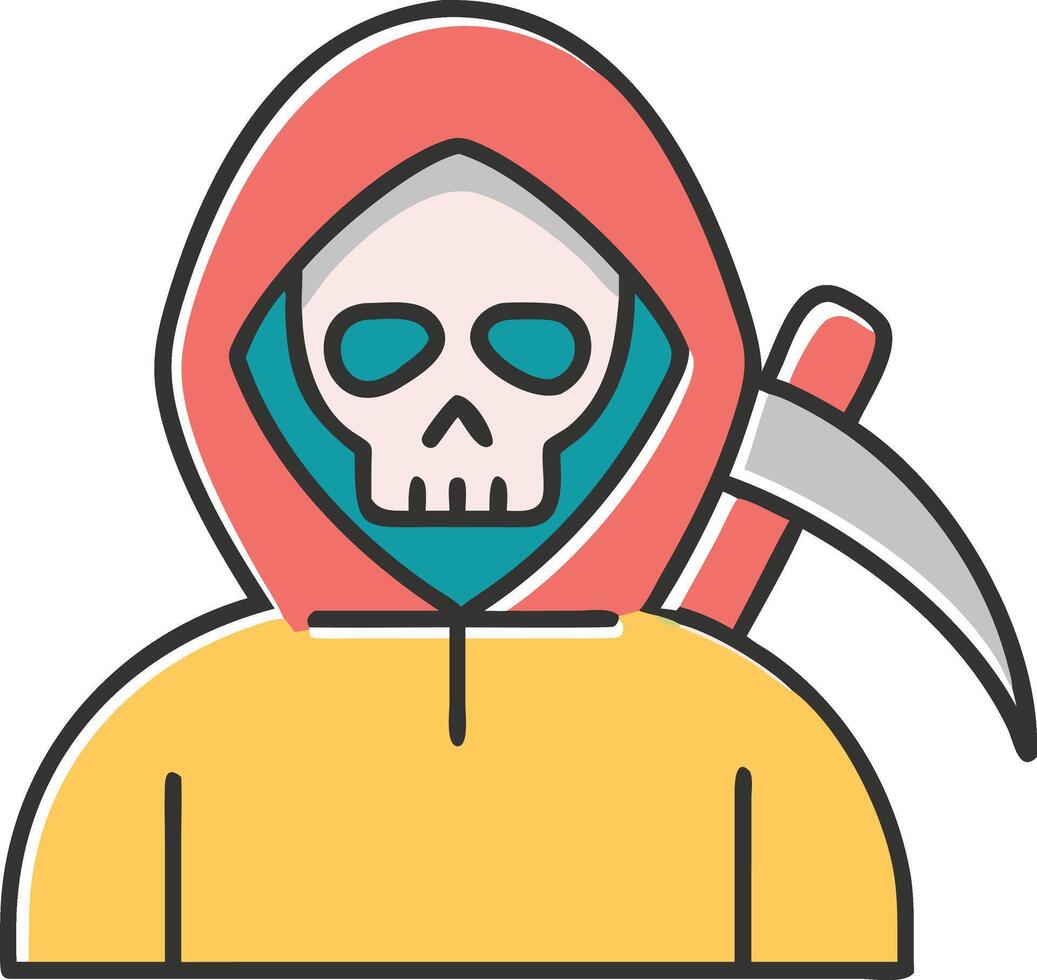 Grim Reaper with hood. A skeleton with a large knife in his hand vector