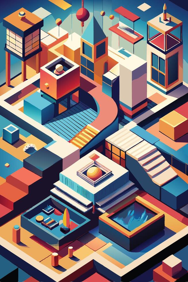 cityscape with buildings and a pool vector