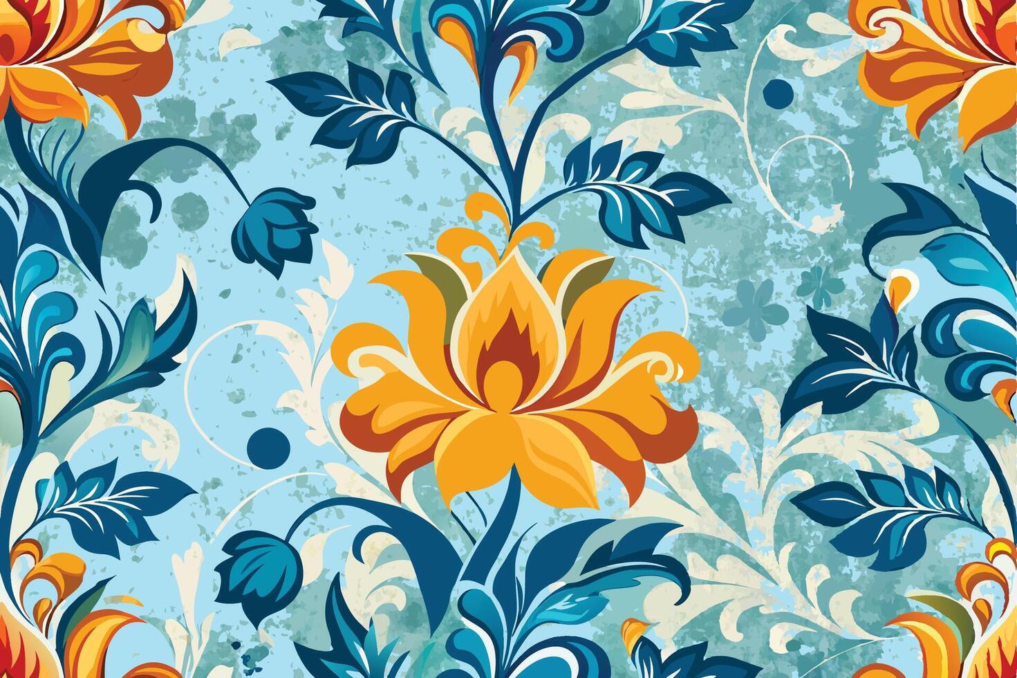 A blue and white pattern with ornate designs vector