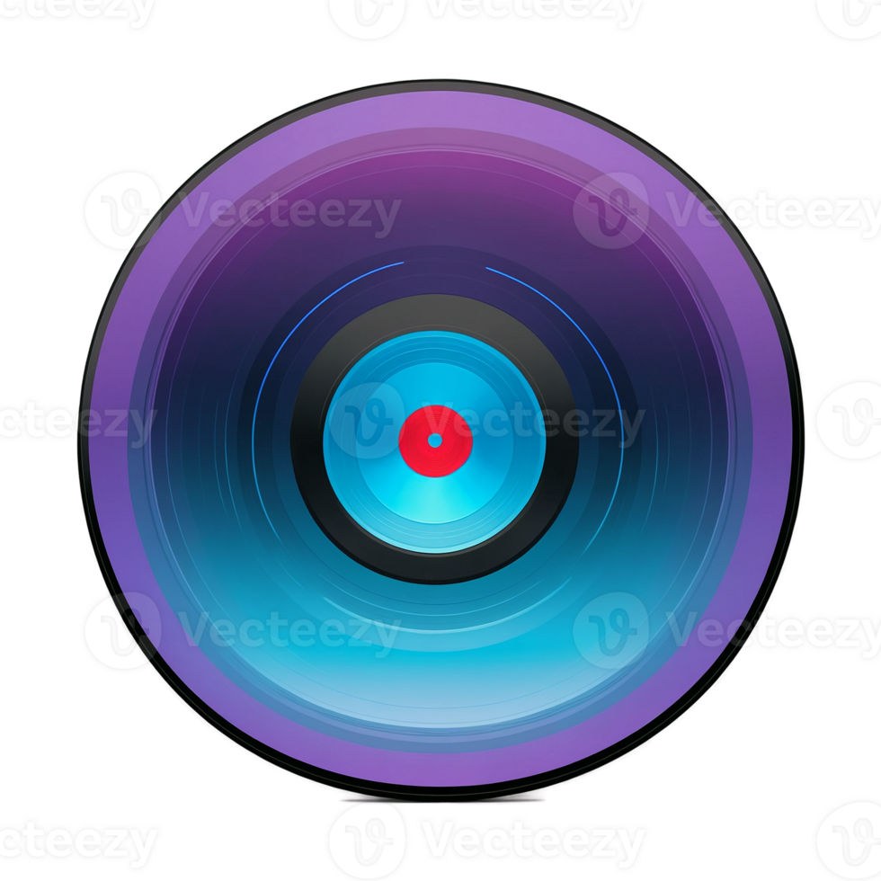 An icon of a vinyl record with purple and blue lighting png