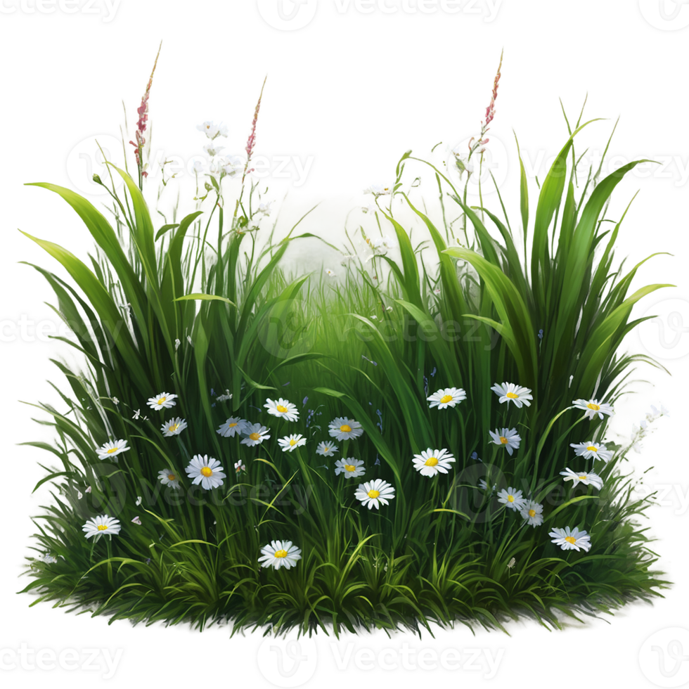 A grassy field with daisies and grass png