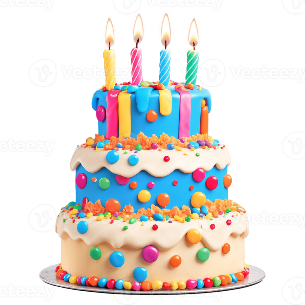A birthday cake with colorful sprinkles and candles png