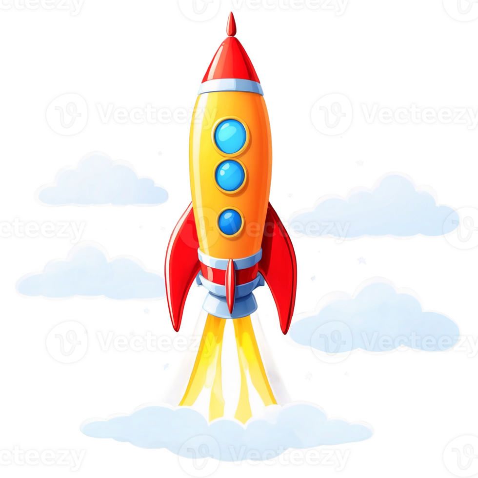 A cartoon rocket ship flying through the air png