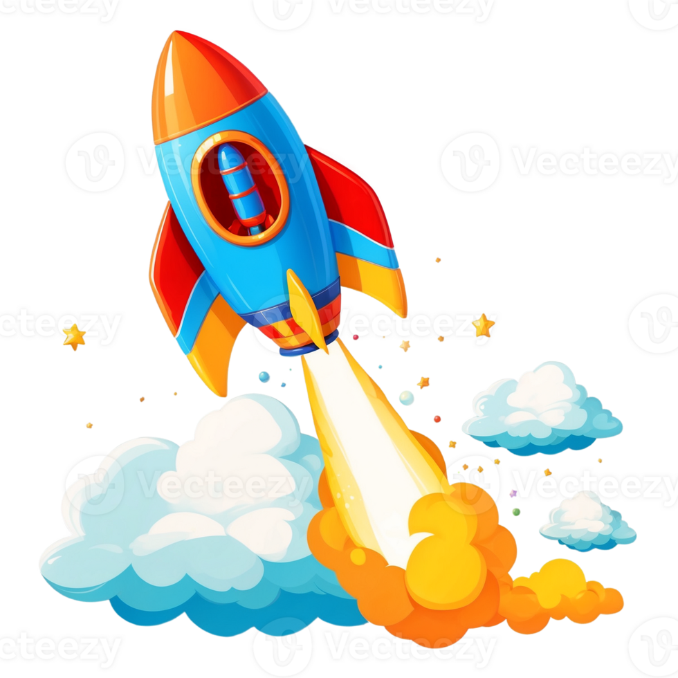 A cartoon rocket flying through the sky png