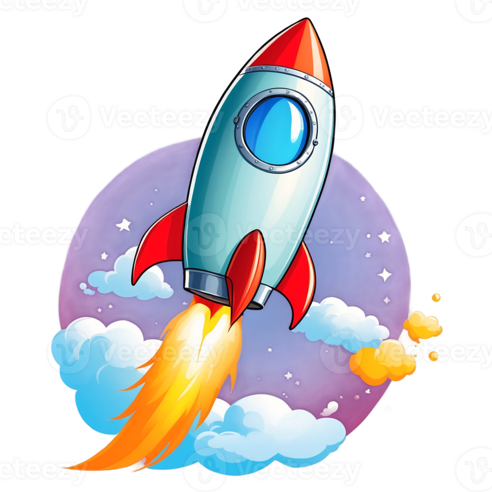 Cartoon rocket flying through the sky png